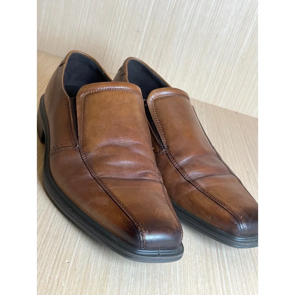 ECCO Brown Leather Slip On Loafers Dress Sophisticated Shoes EU 44 US 10-10.5
